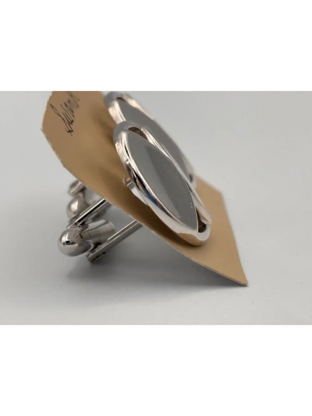 Vintage Swank Silver-Tone Oval Cufflinks Geometric Design For Men